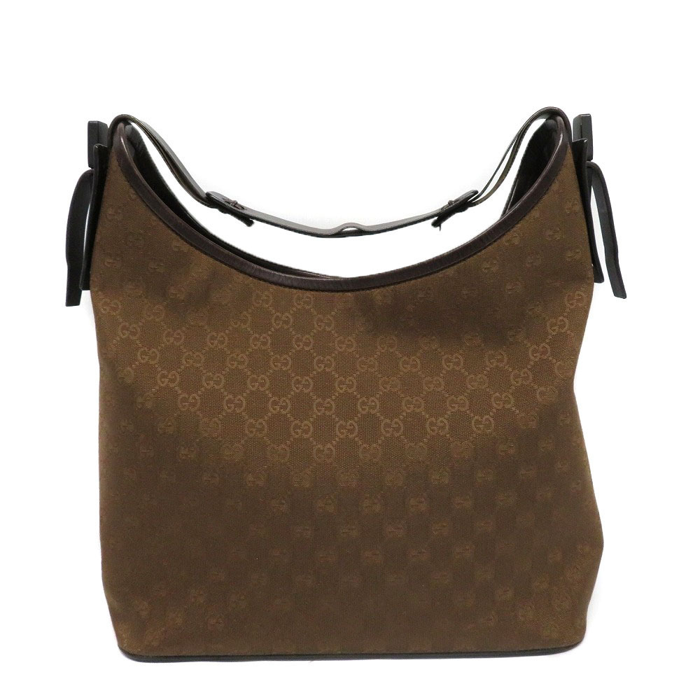 GUCCI One Shoulder Hobo Bag Tote GG Canvas Brown